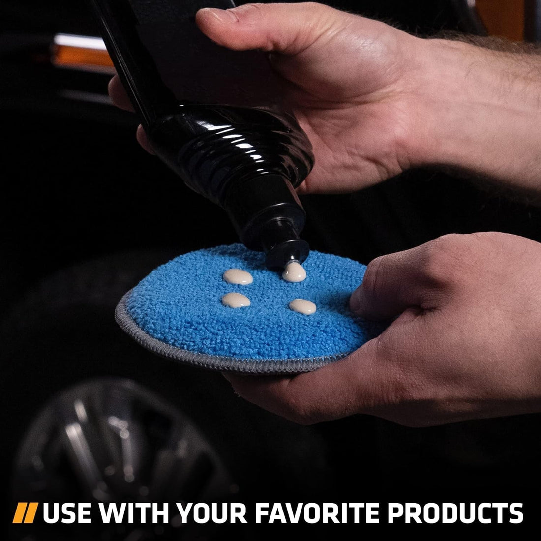 Microfiber Car and Tire Wax Applicator Pads and Cleaning Pads - Blue/Grey, 5 In. Diameter, 6 Pack