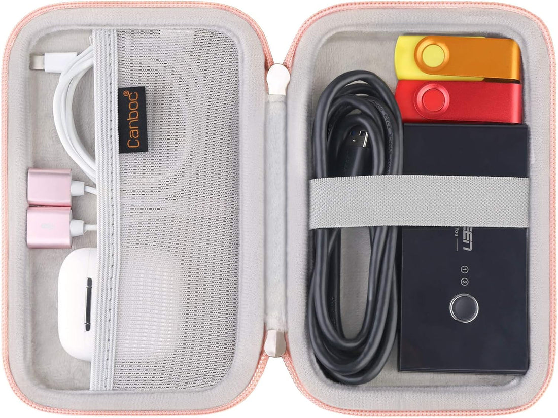 Carrying Case for Macbook Air Pro Charger Magsafe/Magsafe 2 Power Adapter, Iphone 16/16 Pro Magsafe Charger, USB C Hub, Type C Hub, USB Multiport Adapter, Hard EVA Bag, Rose Gold