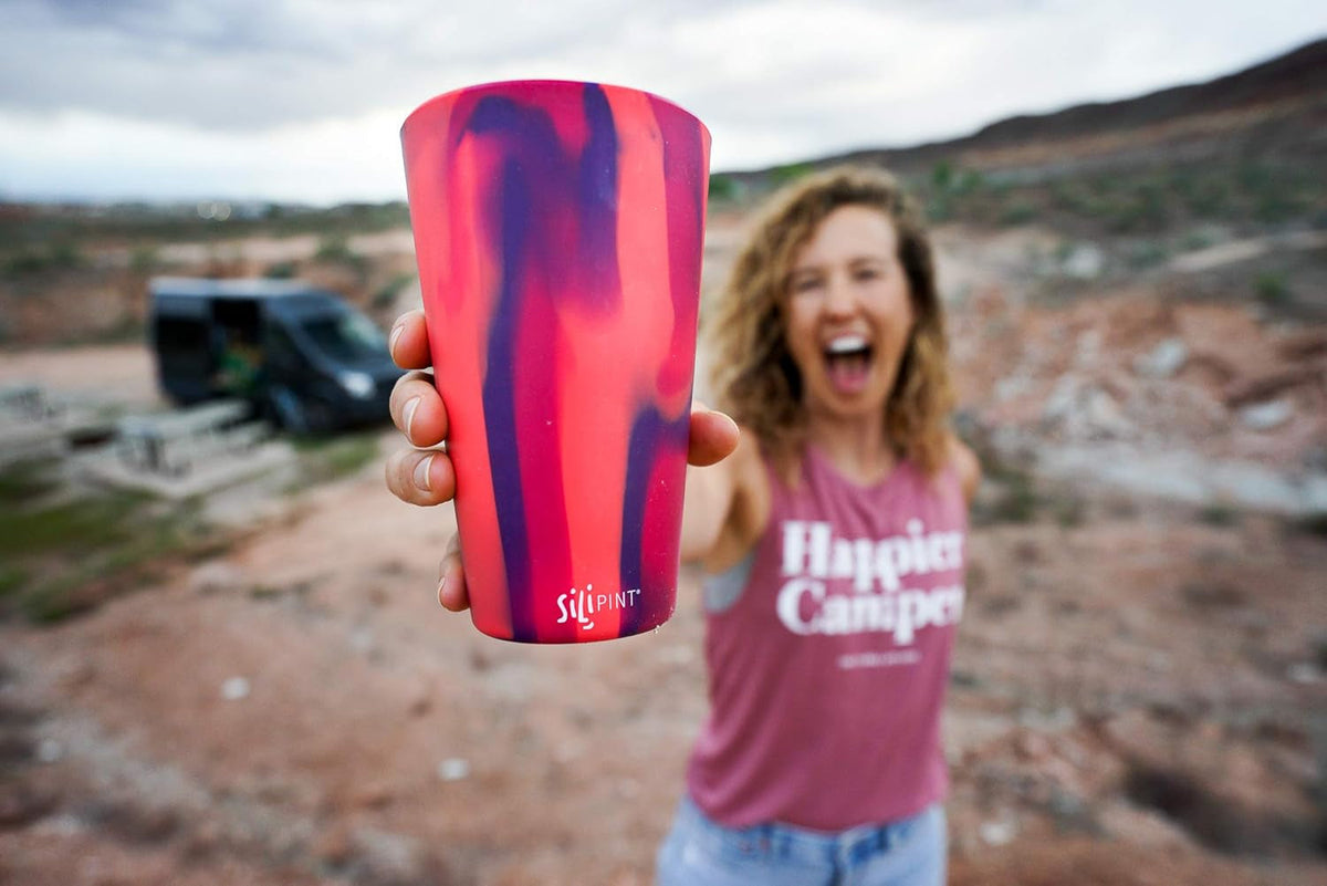 16Oz Silicone Pint Glass – Pack of 2 Unbreakable Bpa-Free Reusable Silicone Drinking Cup – Dishwasher Microwave & Freezer Safe – Stemless Glass for Coffee Smoothies (Arctic Sky&Hippy Hop)