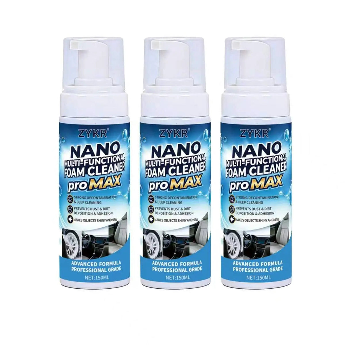 ZYKR Nano Multi-Functional Foam Cleaner Pro MAX - a Powerful Deep-Cleaning Product Suitable for Both Household and Vehicle Deep Cleaning. It Is Suitable for Removing Stains on Car Interiors and Sofas. Capacity: 150 Milliliters.