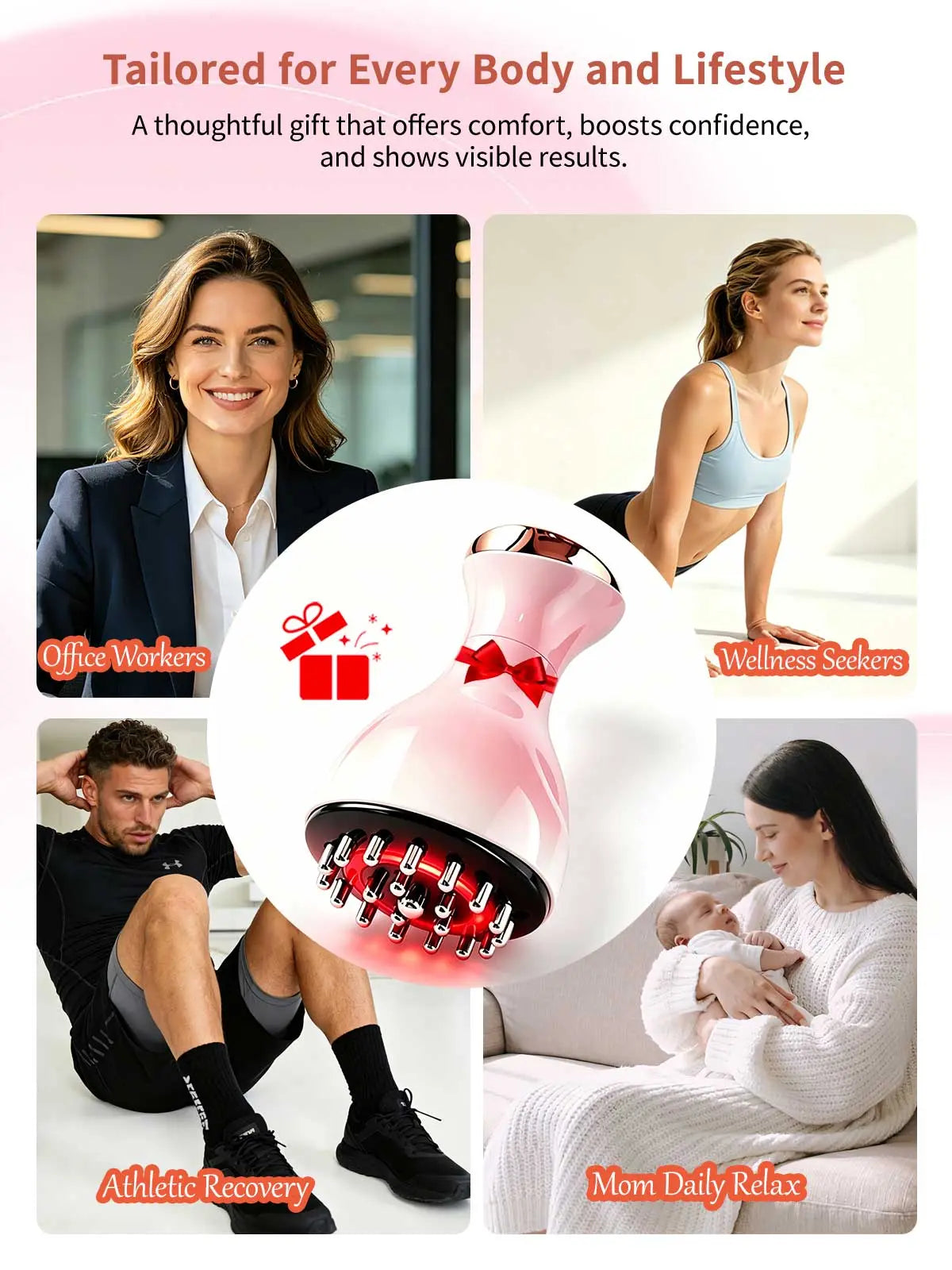Handheld Full Body Massager with 35-Speed 4-In-1 Soothingpulse Technology, Vibration, Heat, and Light for Full Body Care on Neck,Back,Arms,Waist,Belly&Belly& Legs, Gift for Parents,Girlfriend