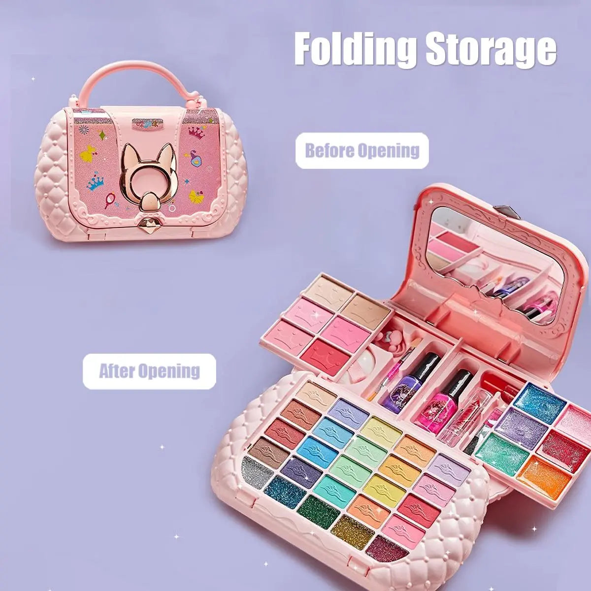 Princess Makeup Toy Set, 1 Set Washable Cosmetic Toy with Mirror, Pretend Play Beauty Toy, Birthday Gift, Interactive Game Props, Valentine'S Day Gift