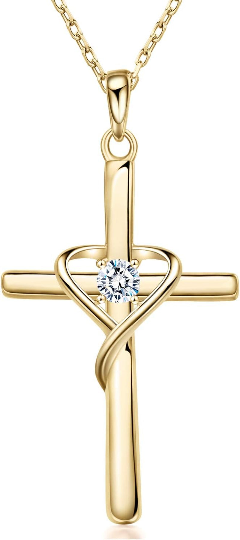 925 Sterling Silver Cross Necklace for Women Men 14K Gold Plated 5A CZ Birthstone Necklaces for Holiday