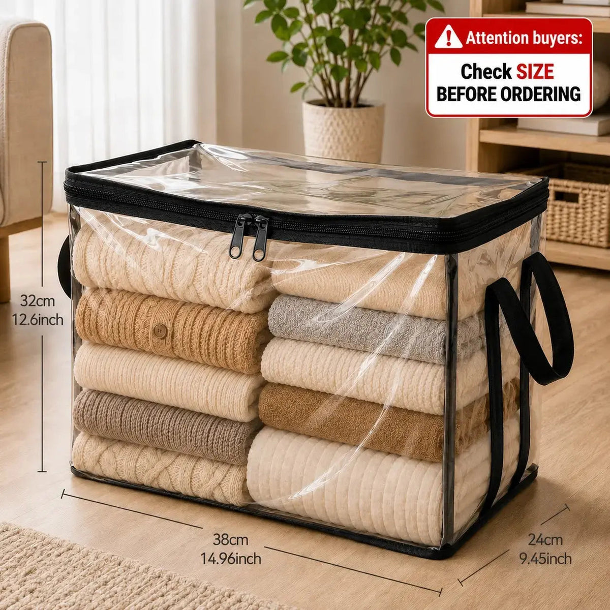 Large Clear Thick Plastic Storage Box with Hinged Lid, Heavy-Duty Durable High-Capacity Organizer for Home, Moving, Attic
