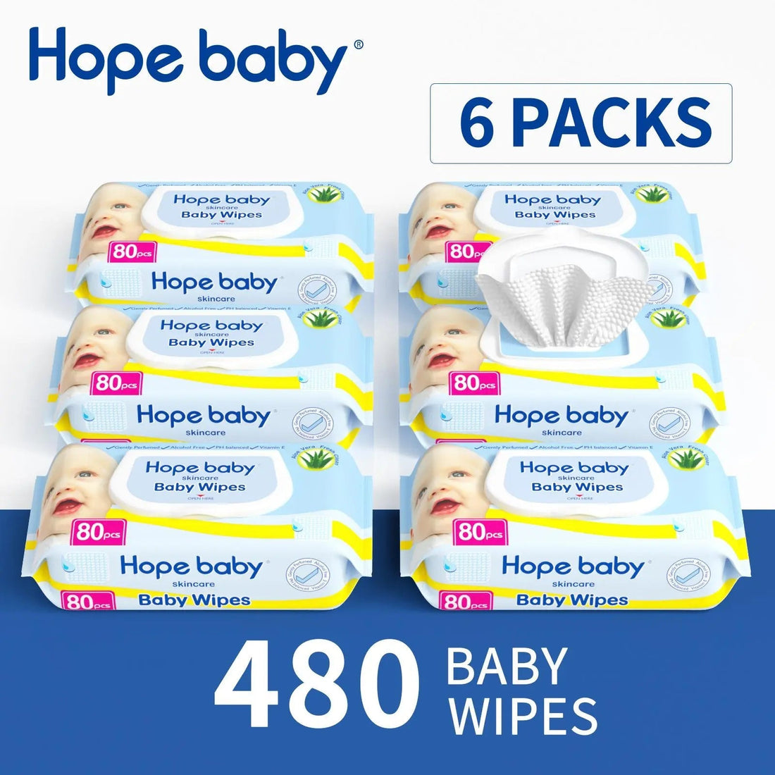 HOPE BABY Toddler Diaper Wipes---Sensitive Baby Wipes 480 Count, HOPE BABY Toddler Wet Wipes with Flip Top Lid, Hypoallergenic & Unscented