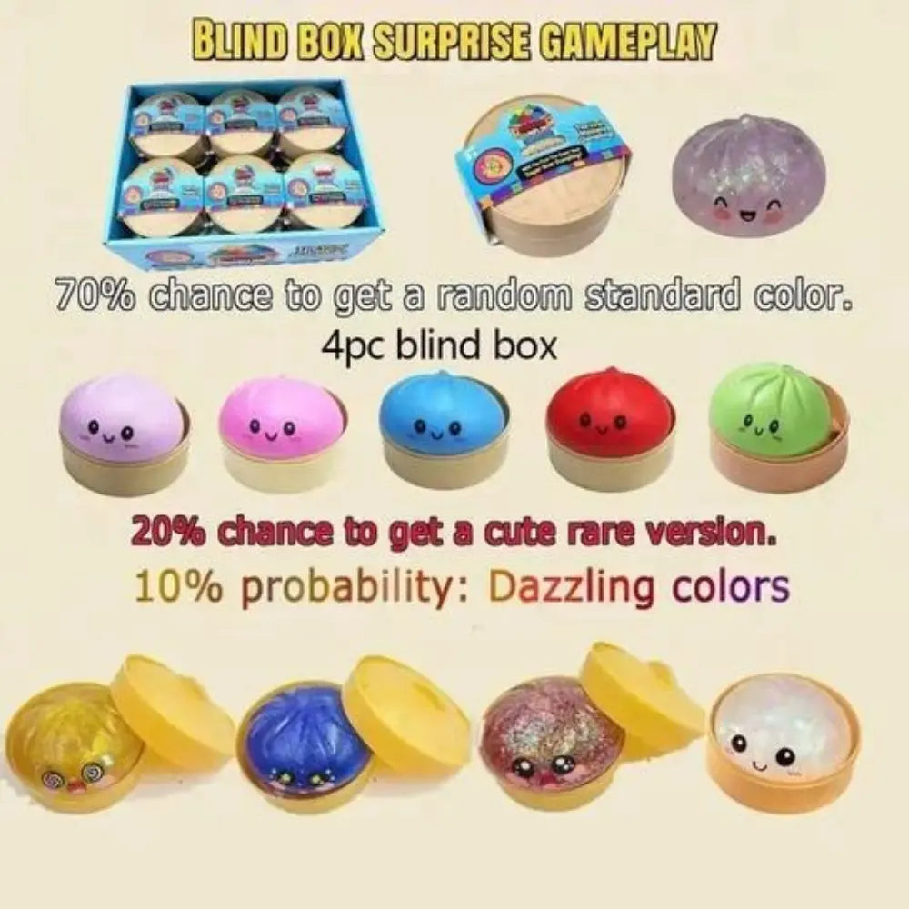 【Blind Box】2026 New Glitter Dumpling Squishy with Steamer Box, Soft Sensory Fidget Steamed Bun Squeeze Tool for Adult Stress & Anxiety Relief,