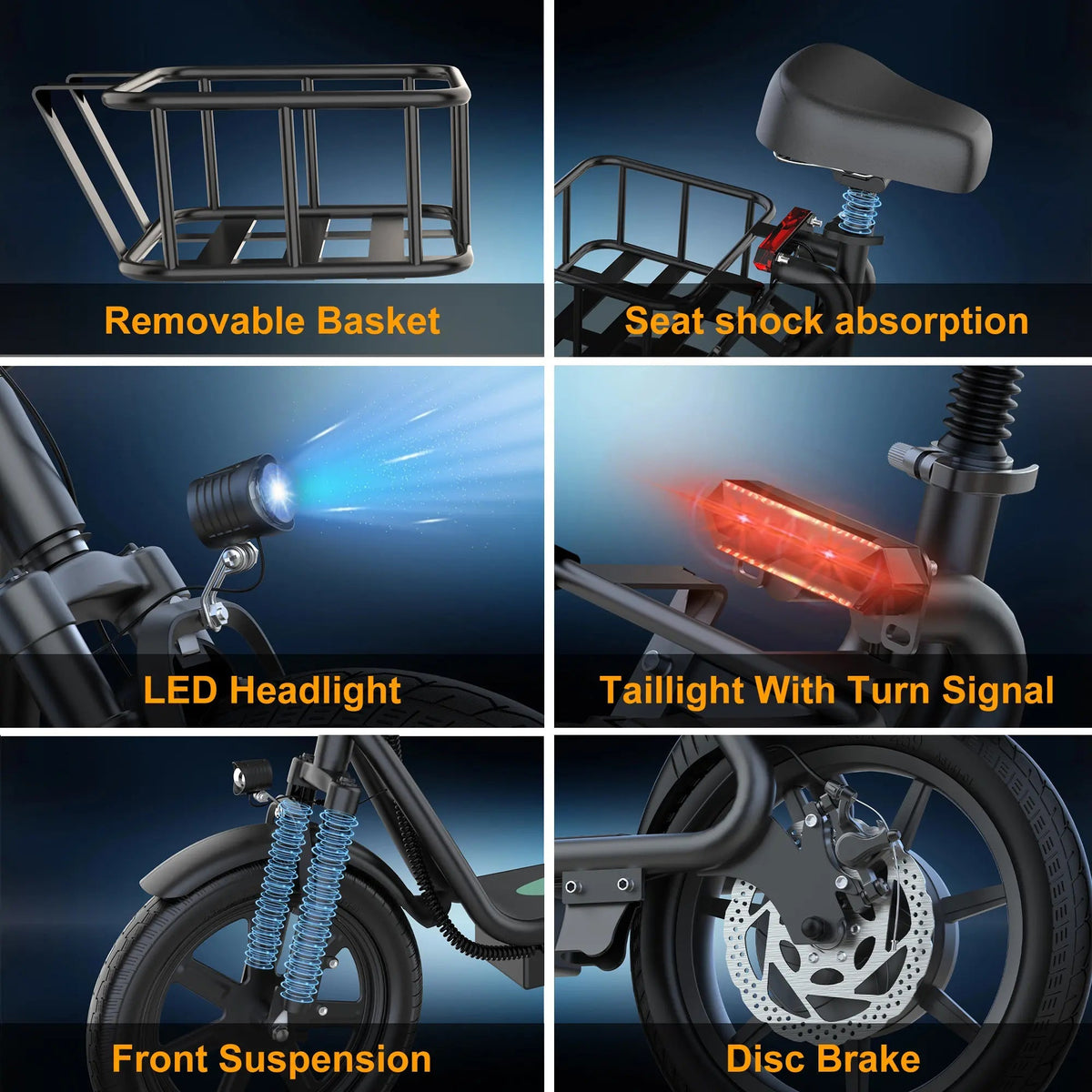 Foldable Electric Scooter with Seat and Basket, 500W Peak Motor, 48V/10.4Ah Rechargeable Battery, LED Headlight, Rear Disc Brakes, Dual Shock Absorbers, Adjustable Height, Customizable Size, 22MPH Max Speed, 28Miles Max Range