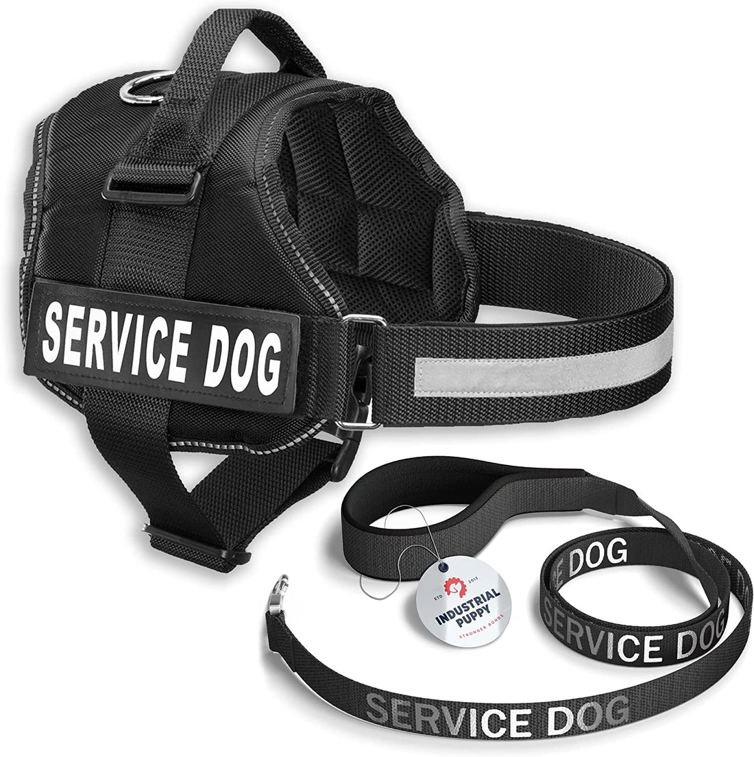 Service Dog Vest with Hook and Loop Straps & Matching Service Dog Leash Set - Harnesses from XXS to XXL - Harness Features Reflective Patch and Comfortable Mesh Design